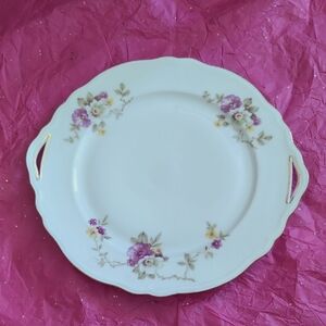 Rare Floral White and Purple Porcelain Serving Plate Made In Czechoslovakia